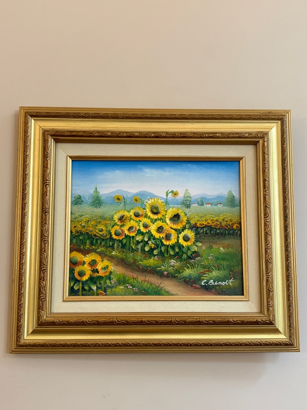 Charles Benolt Sunflower Fields Raised Impasto Style Original Oil Painting Art